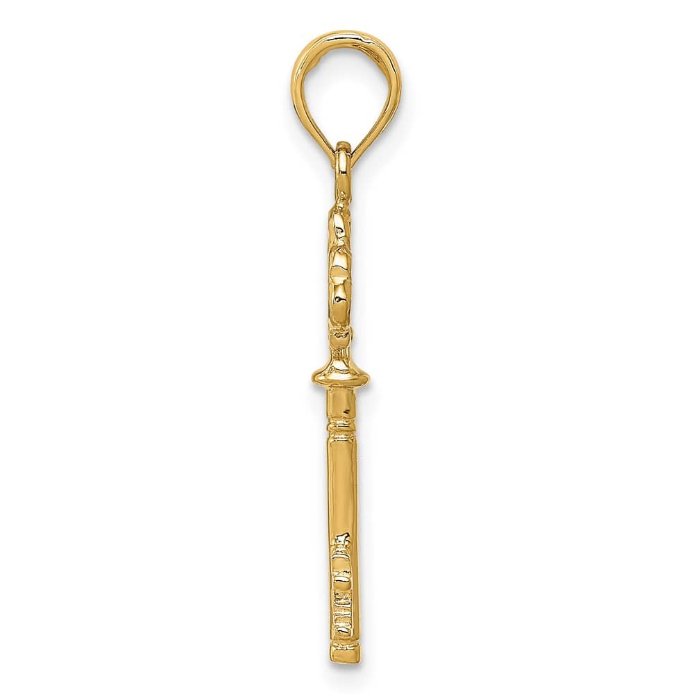 10K Yellow Gold Polished 3-D Large Hearts Key Charm