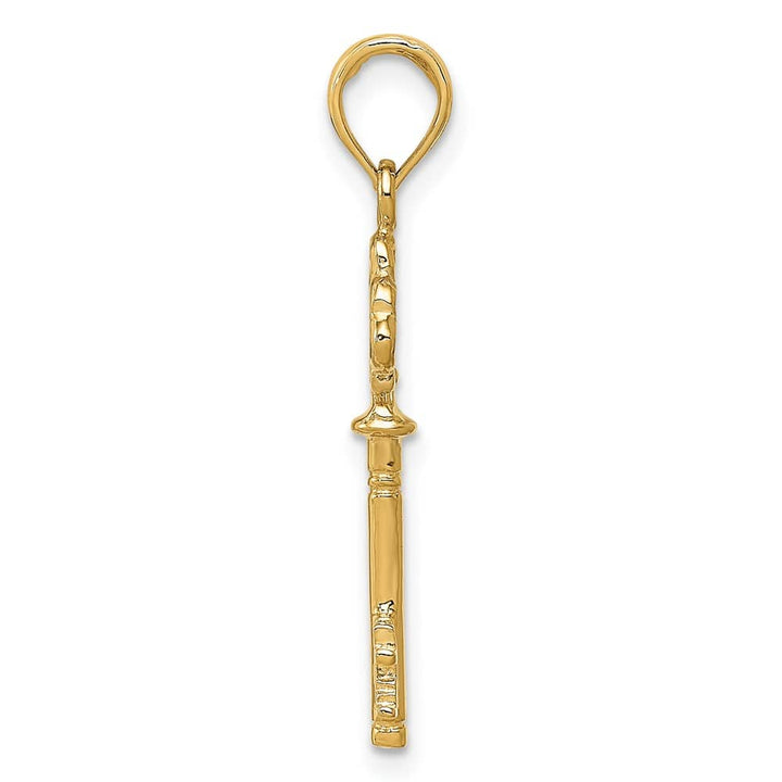 10K Yellow Gold Polished 3-D Large Hearts Key Charm
