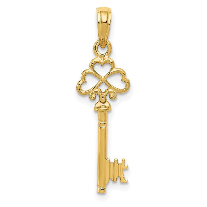 10K Yellow Gold Polished 3-D Large Hearts Key Charm