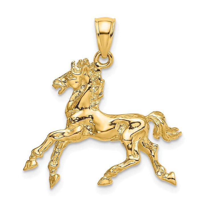 10K Yellow Gold Polished 3-D Large Horse Trotting Charm
