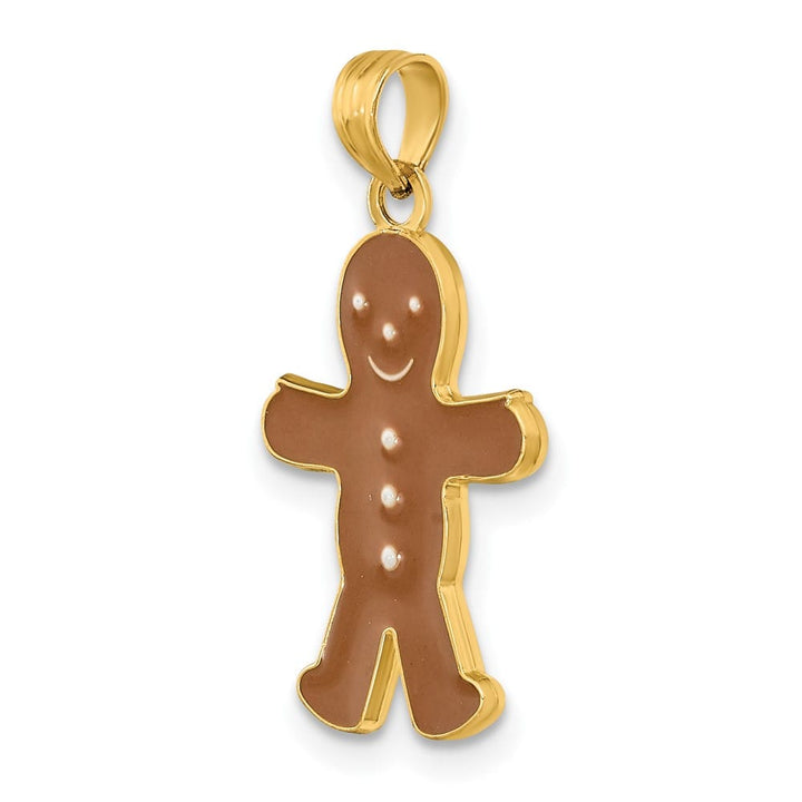 10K Yellow Gold Polished 3-D Medium Brown Enamel Gingerbread Man Charm
