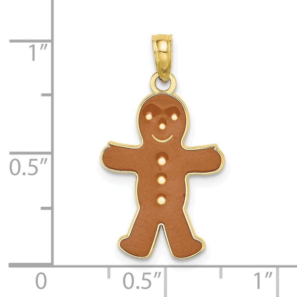 10K Yellow Gold Polished 3-D Medium Brown Enamel Gingerbread Man Charm