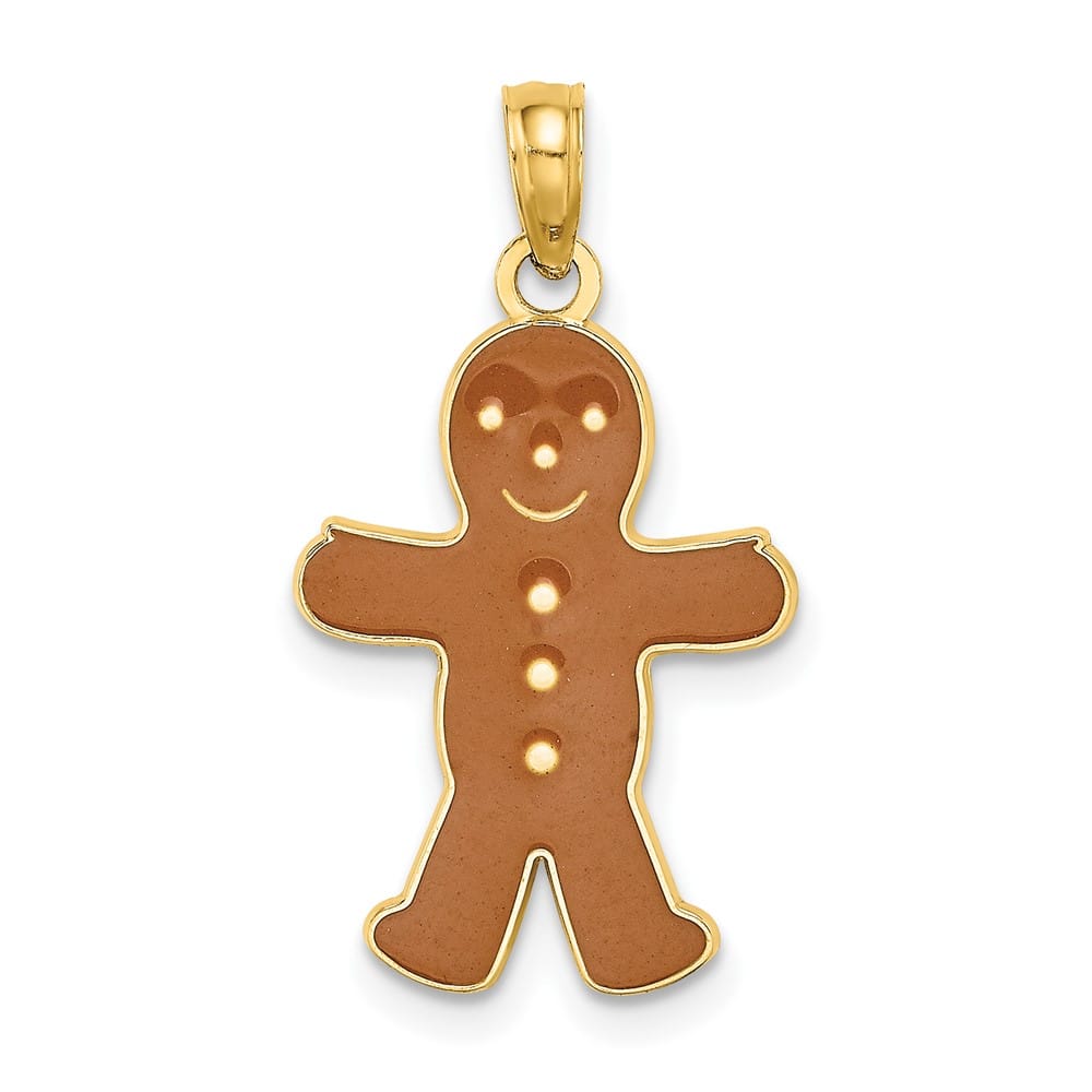 10K Yellow Gold Polished 3-D Medium Brown Enamel Gingerbread Man Charm