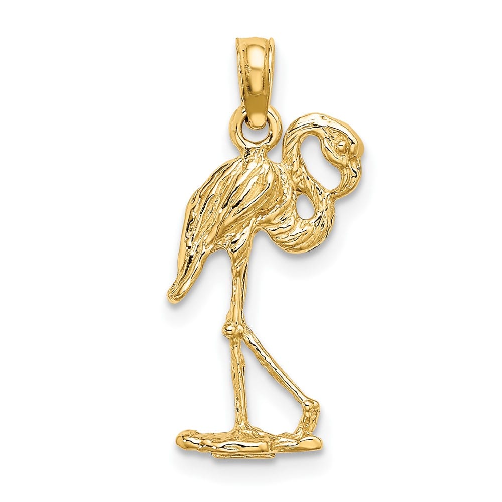 10K Yellow Gold Polished 3-D Medium Flamingo with Head Up Charm