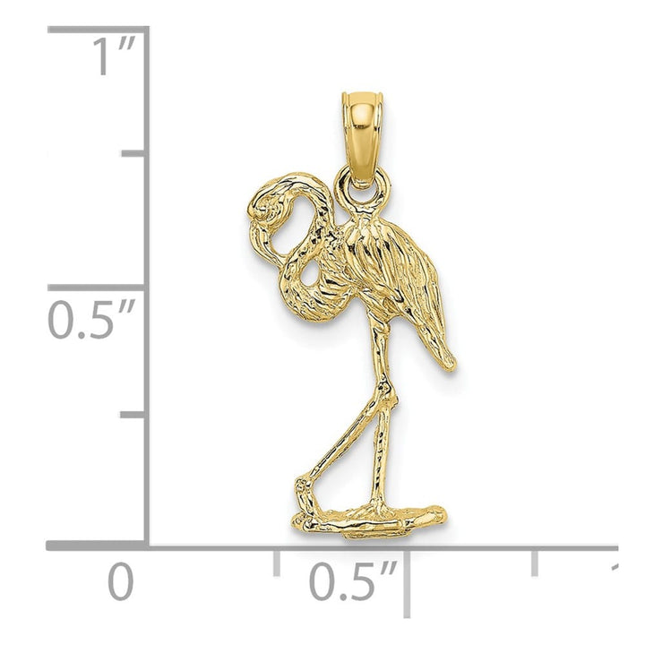 10K Yellow Gold Polished 3-D Medium Flamingo with Head Up Charm