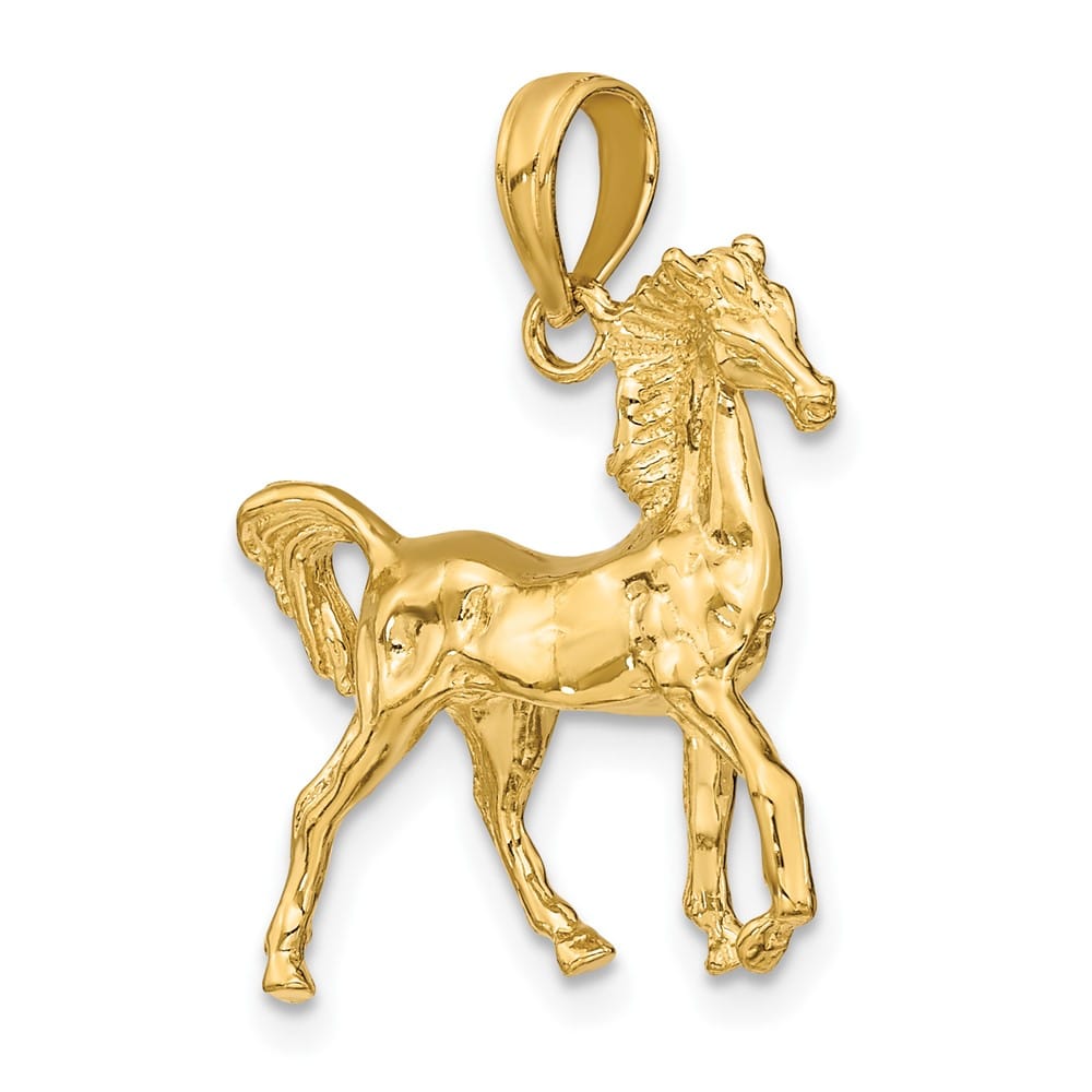 10K Yellow Gold Polished 3-D Medium Horse Charm