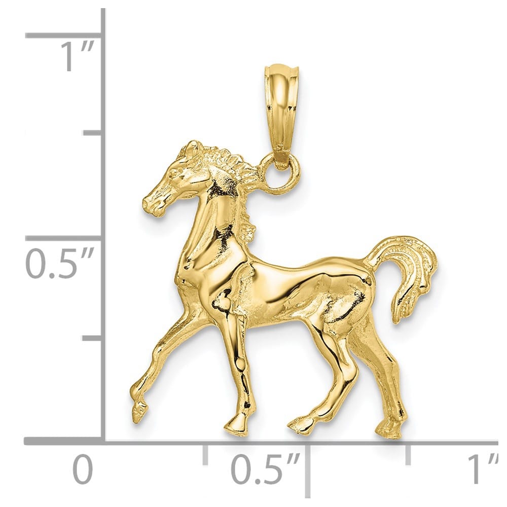 10K Yellow Gold Polished 3-D Medium Horse Charm