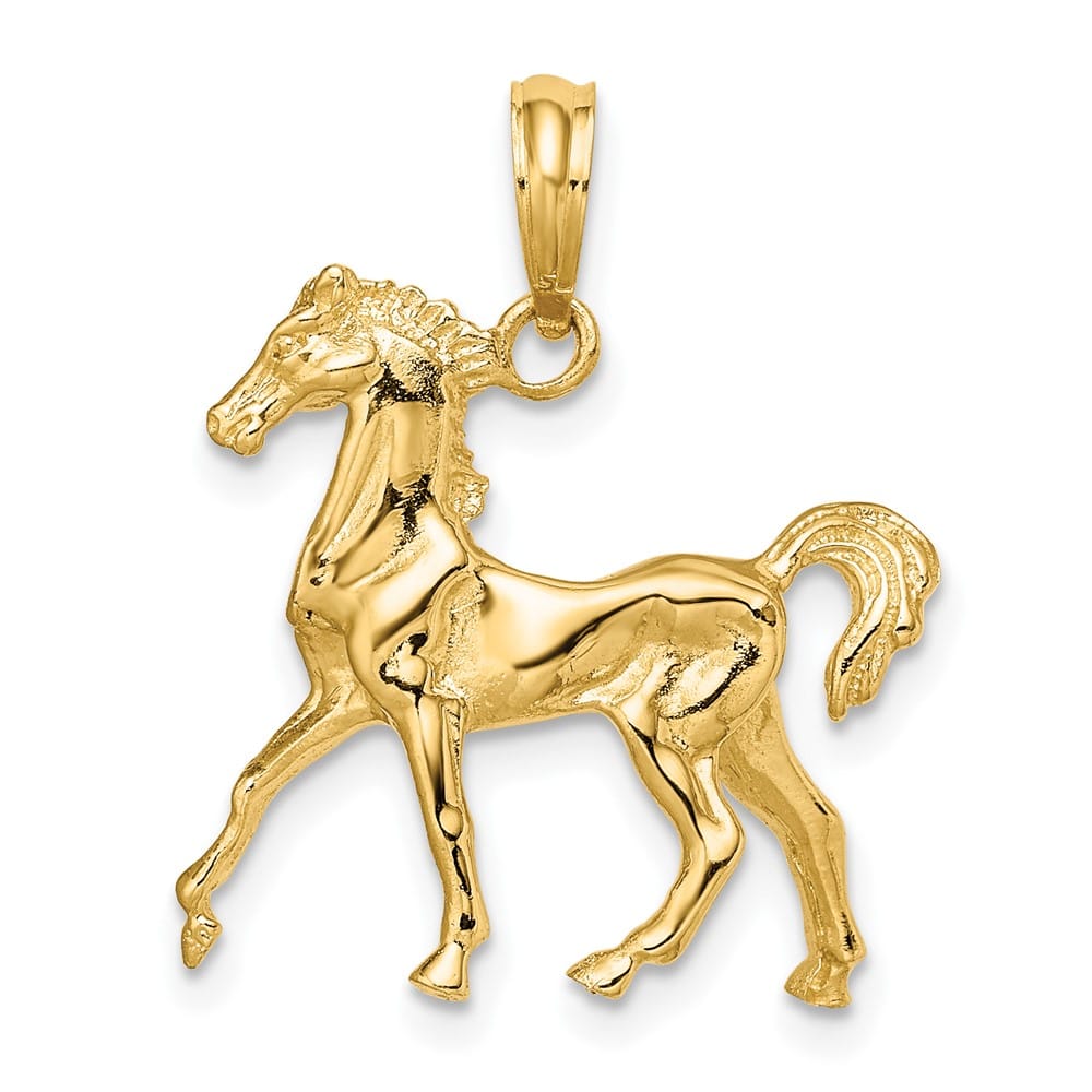 10K Yellow Gold Polished 3-D Medium Horse Charm