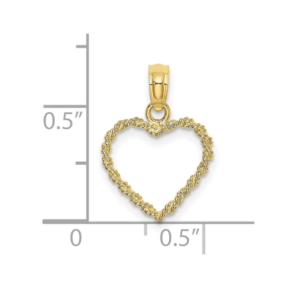 10K Yellow Gold Polished 3-D Medium Rope Heart Charm