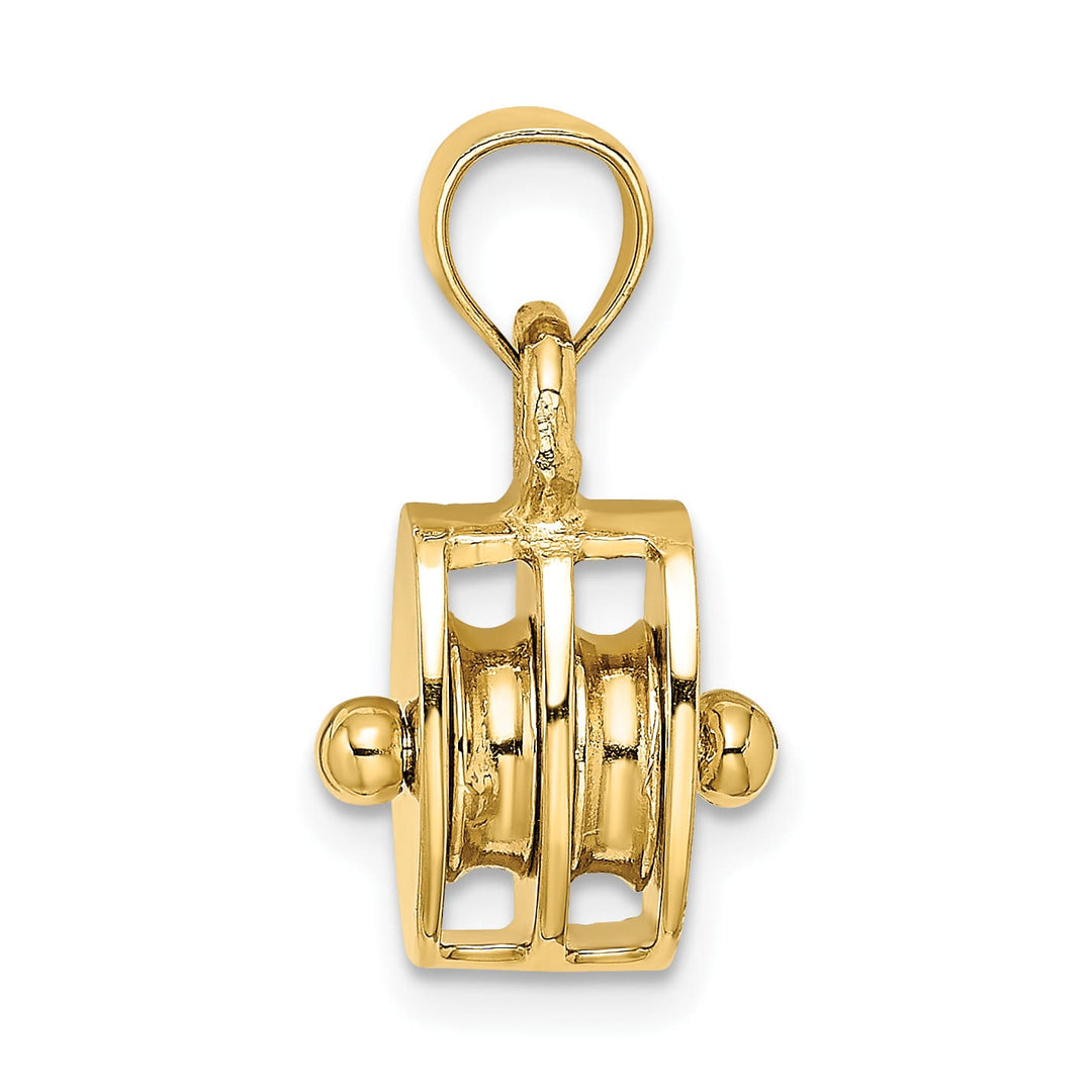10K Yellow Gold Polished 3-D Moveable Pulley Charm