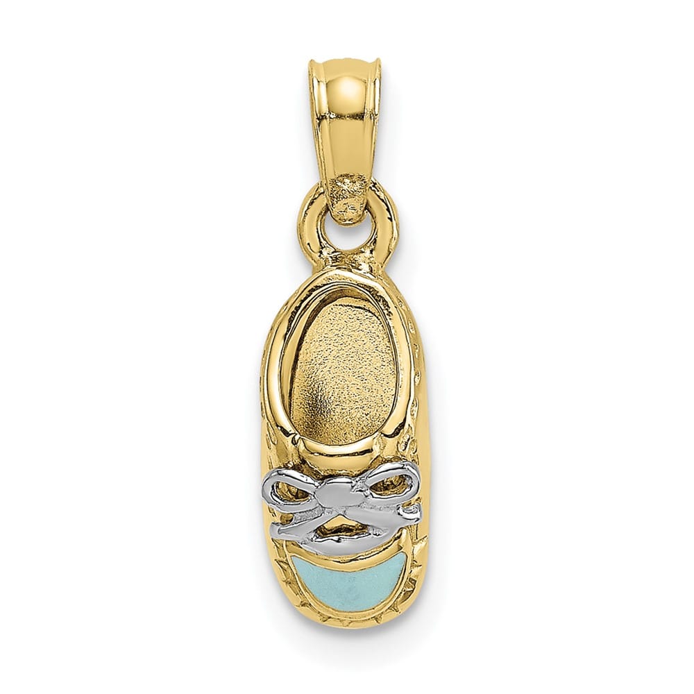 10K Yellow Gold Polished 3-D Small Light Blue Enamel Baby Shoe Charm