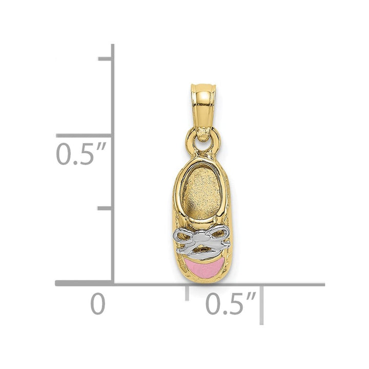 10K Yellow Gold Polished 3-D Small Pink Enamel Baby Shoe Charm
