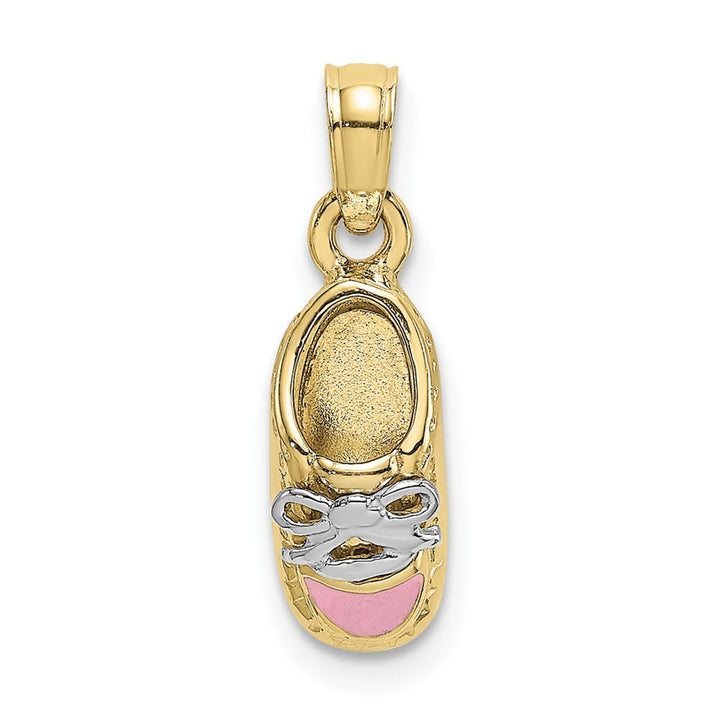10K Yellow Gold Polished 3-D Small Pink Enamel Baby Shoe Charm