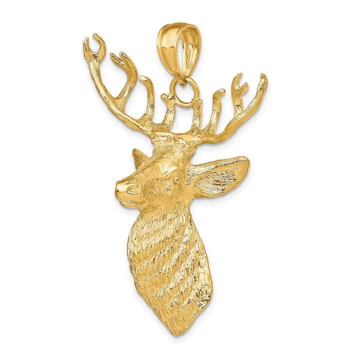 10K Yellow Gold Polished 3-D Textured Extra Large Deer Head Charm