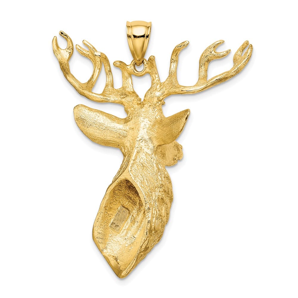 10K Yellow Gold Polished 3-D Textured Extra Large Deer Head Charm