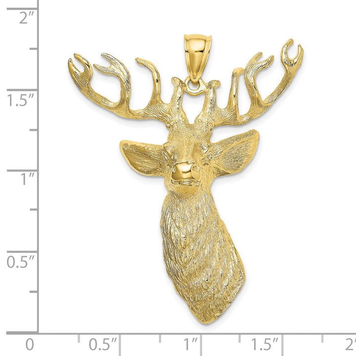 10K Yellow Gold Polished 3-D Textured Extra Large Deer Head Charm