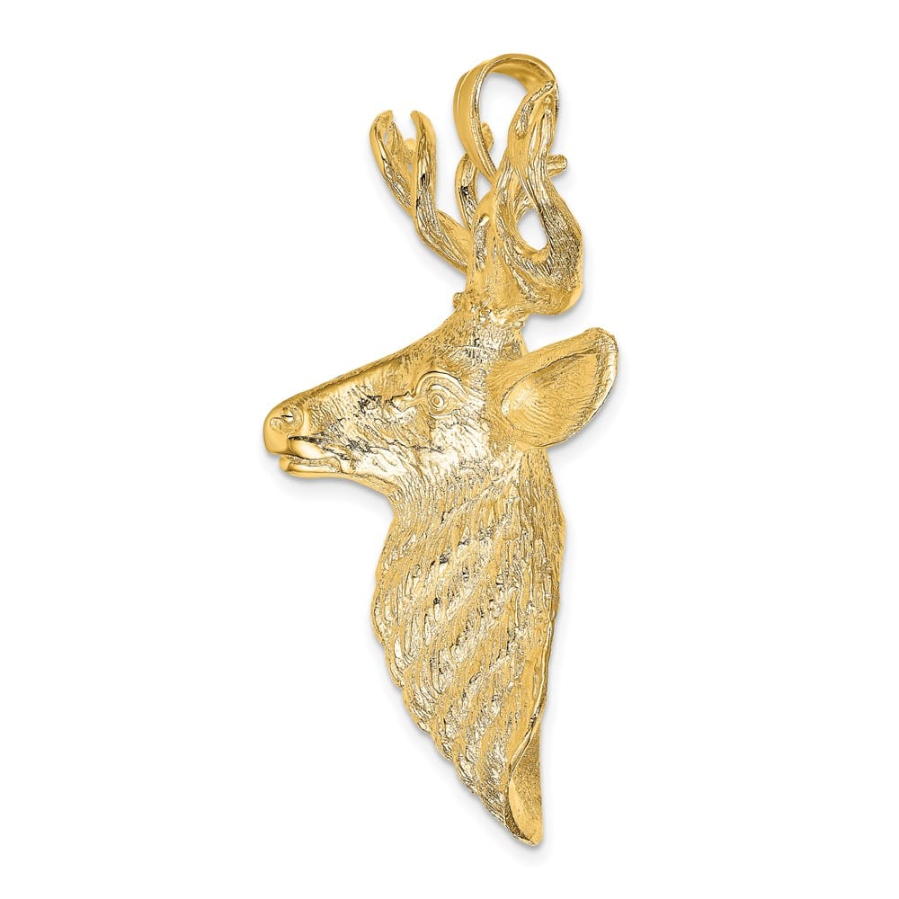 10K Yellow Gold Polished 3-D Textured Extra Large Deer Head Charm