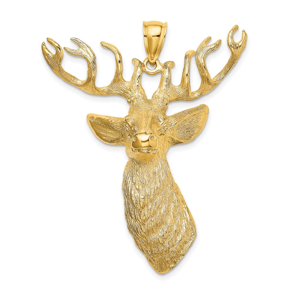 10K Yellow Gold Polished 3-D Textured Extra Large Deer Head Charm