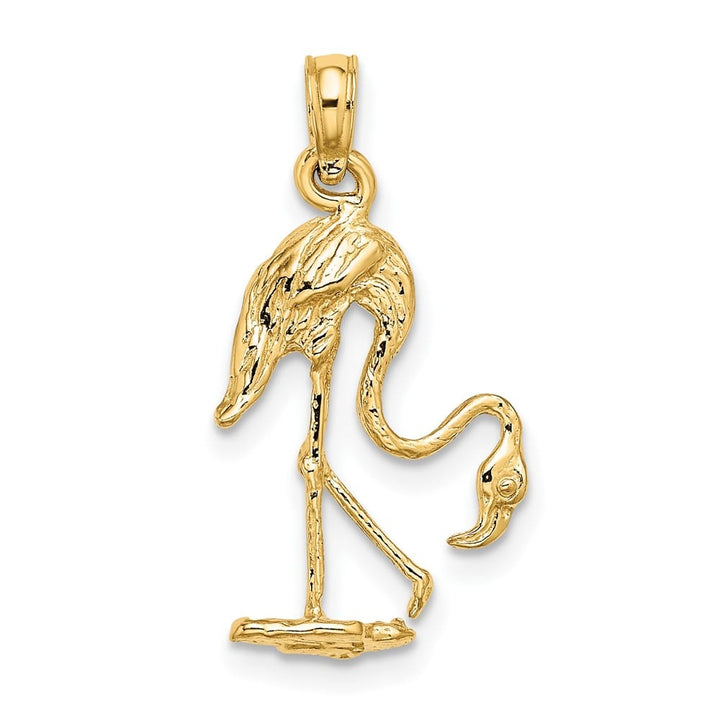 10K Yellow Gold Polished 3-D Textured Medium Flamingo Charm