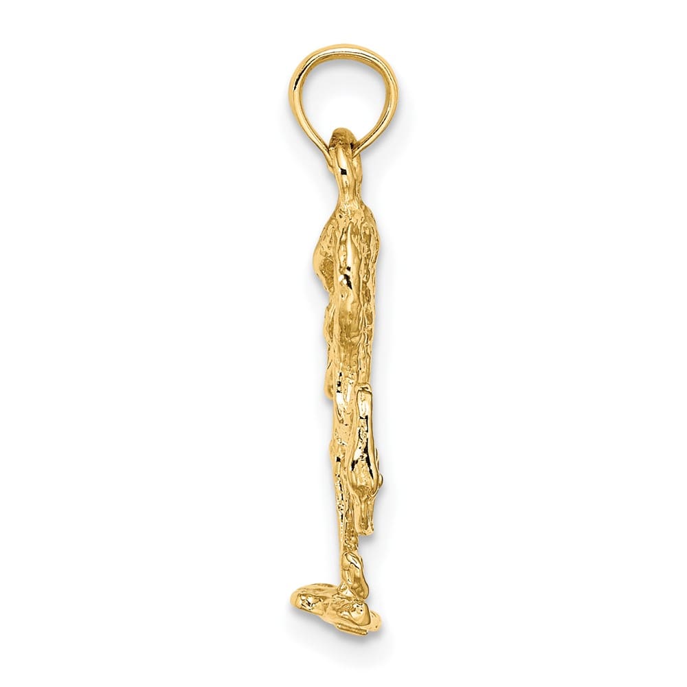 10K Yellow Gold Polished 3-D Textured Medium Flamingo Charm