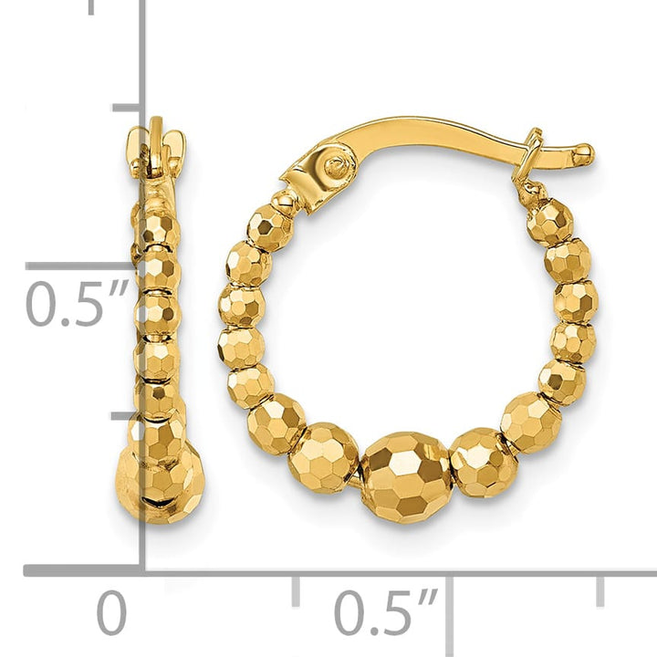 10k Yellow Gold Polished 4.0 x 16mm Diamond-cut Beaded Hoop Earrings