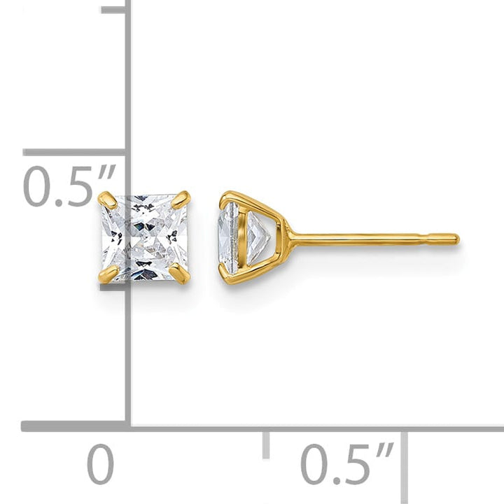 10k Yellow Gold Polished 4.00mm Square Princess CZ Stud Post Earrings