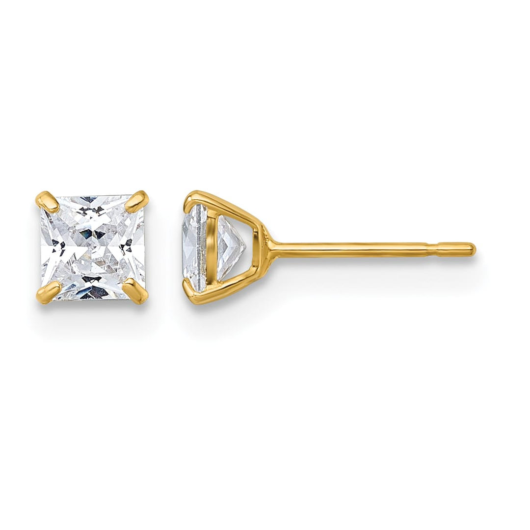 10k Yellow Gold Polished 4.00mm Square Princess CZ Stud Post Earrings