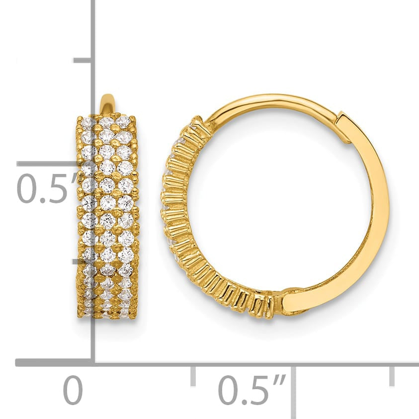 10k Yellow Gold Polished 4mm CZ Round Hinged Hoop Earrings