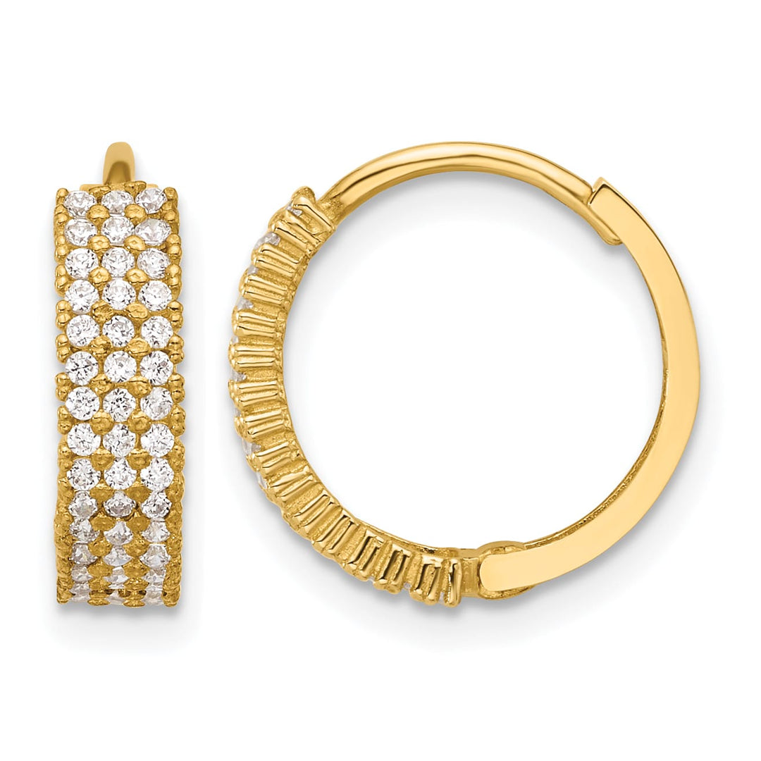 10k Yellow Gold Polished 4mm CZ Round Hinged Hoop Earrings