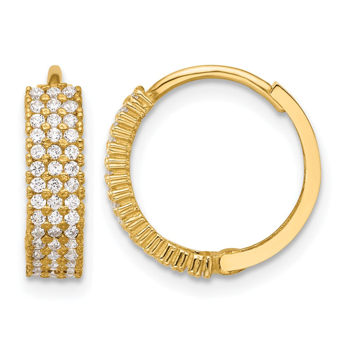 10k Yellow Gold Polished 4mm CZ Round Hinged Hoop Earrings
