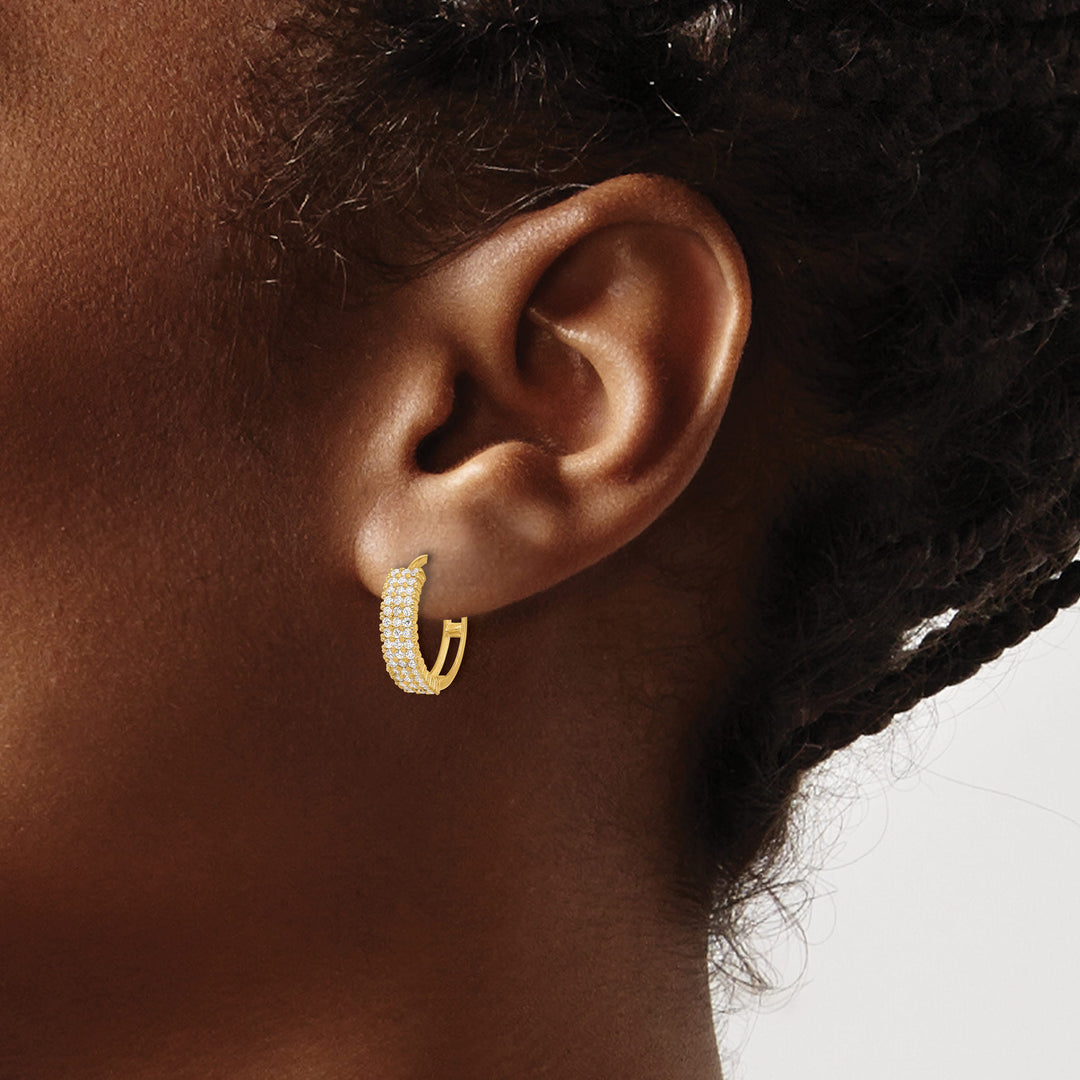 10k Yellow Gold Polished 4mm CZ Round Hinged Hoop Earrings