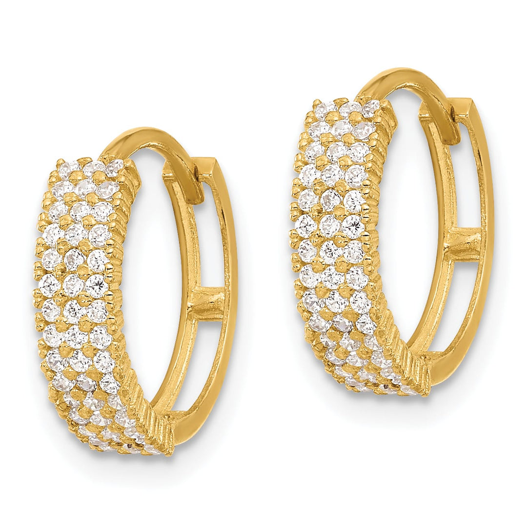 10k Yellow Gold Polished 4mm CZ Round Hinged Hoop Earrings