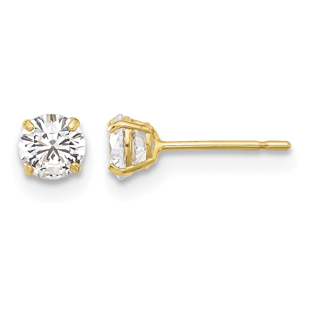 10k Yellow Gold Polished 4mm Round CZ Stud Post Earrings