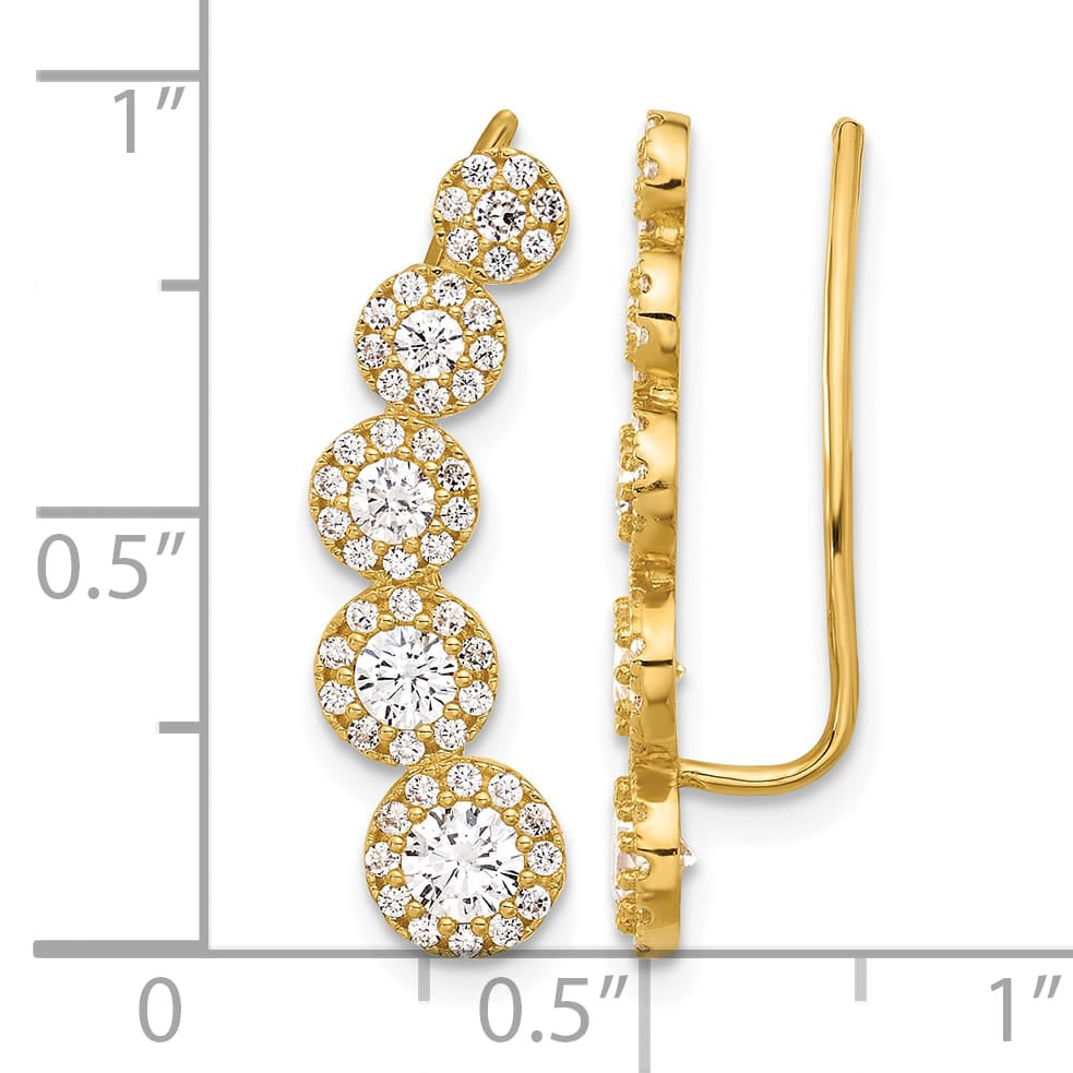 10k Yellow Gold Polished 5-Stone Graduated CZ Ear Climbers, view 4 of 5