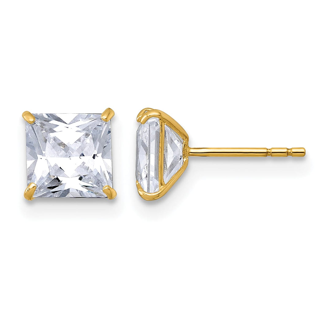 10k Yellow Gold Polished 6.00mm Square Princess CZ Stud Post Earrings