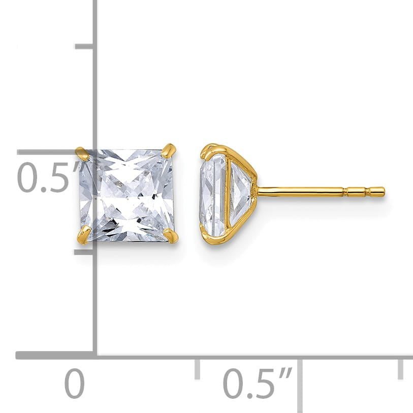 10k Yellow Gold Polished 6.00mm Square Princess CZ Stud Post Earrings