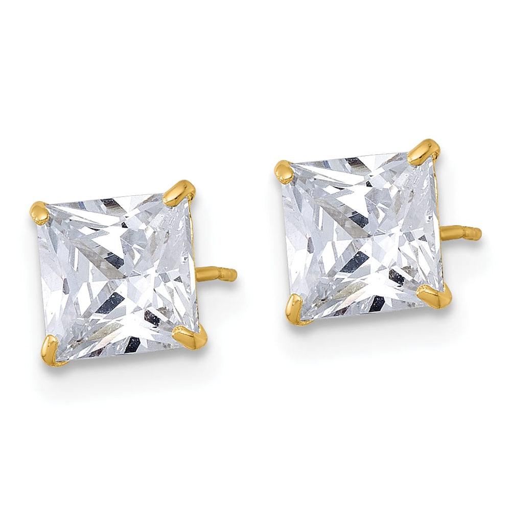 10k Yellow Gold Polished 6.00mm Square Princess CZ Stud Post Earrings