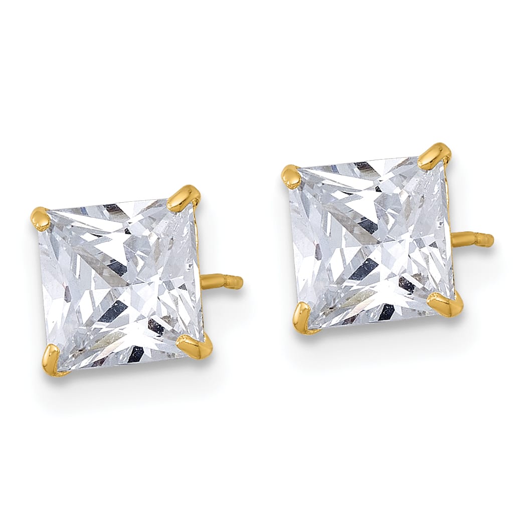 10k Yellow Gold Polished 6.00mm Square Princess CZ Stud Post Earrings