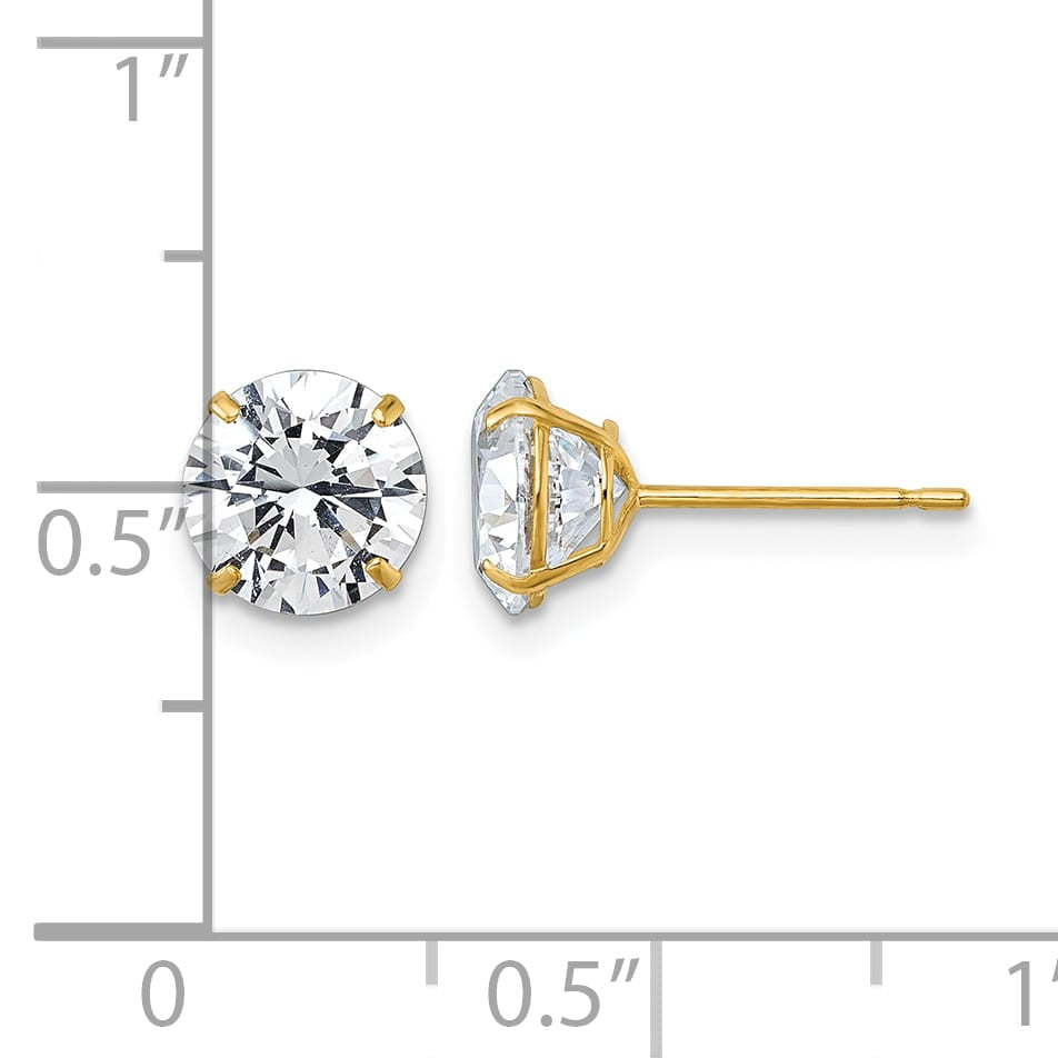 10k Yellow Gold Polished 7.00mm Round CZ Stud Post Earrings