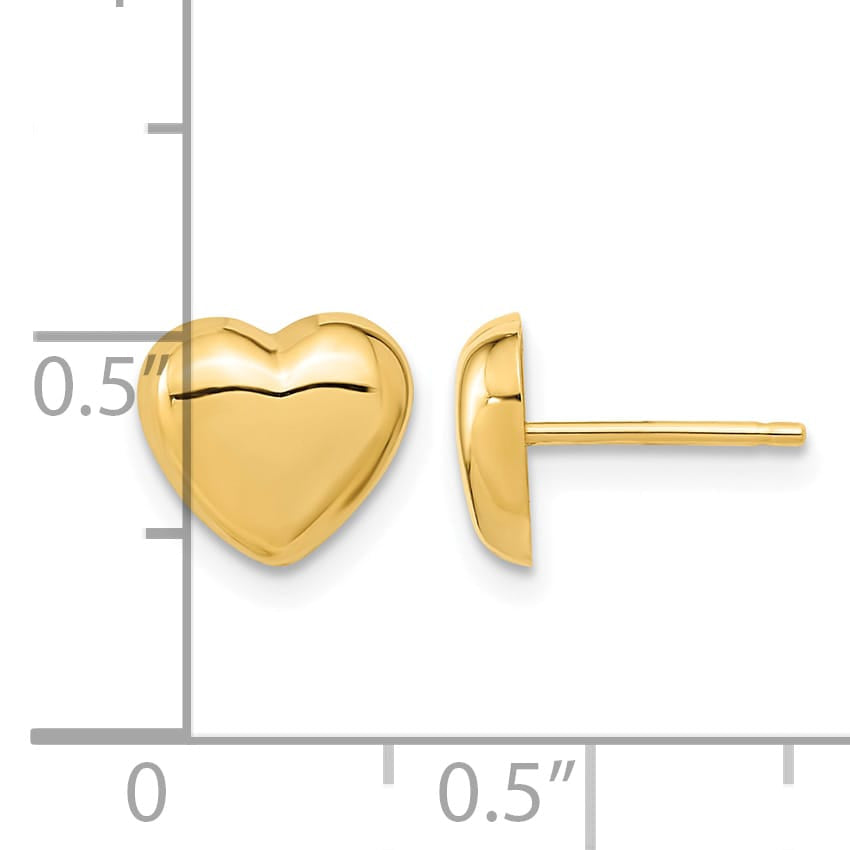 10k Yellow Gold Polished 8mm Puffed Heart Post Earrings