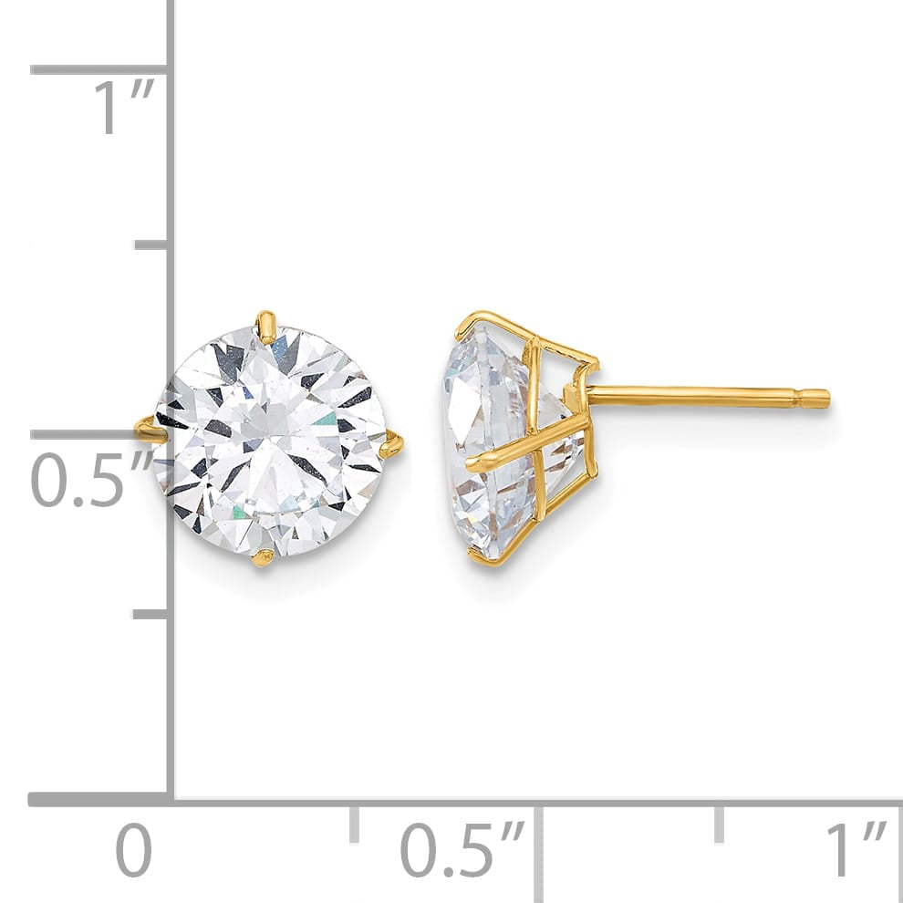 10k Yellow Gold Polished 8mm Round CZ Stud Post Earrings