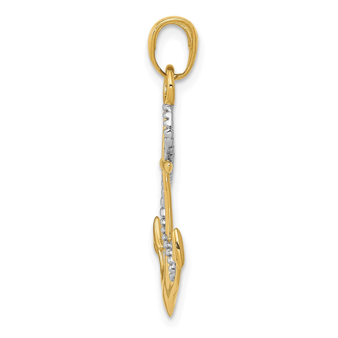 10K Yellow Gold Polished Anchor with Rope Pendant