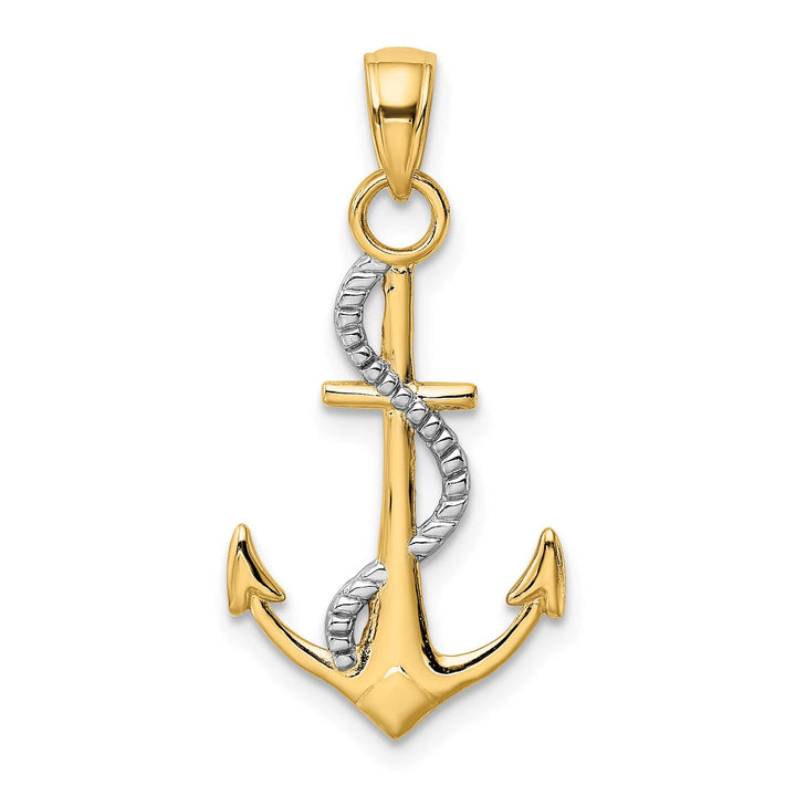 10K Yellow Gold Polished Anchor with Rope Pendant
