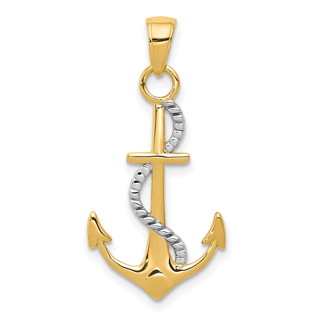 10K Yellow Gold Polished Anchor with Rope Pendant