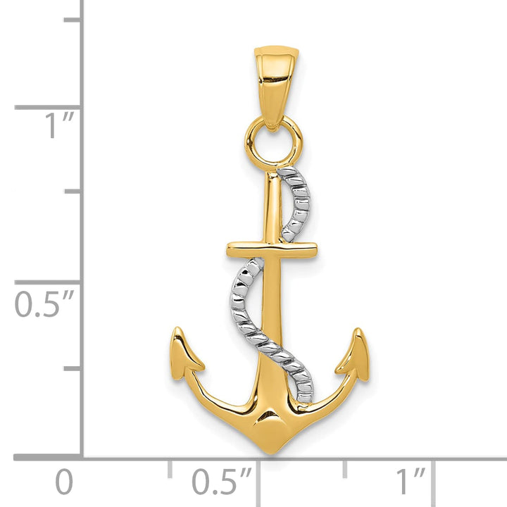 10K Yellow Gold Polished Anchor with Rope Pendant