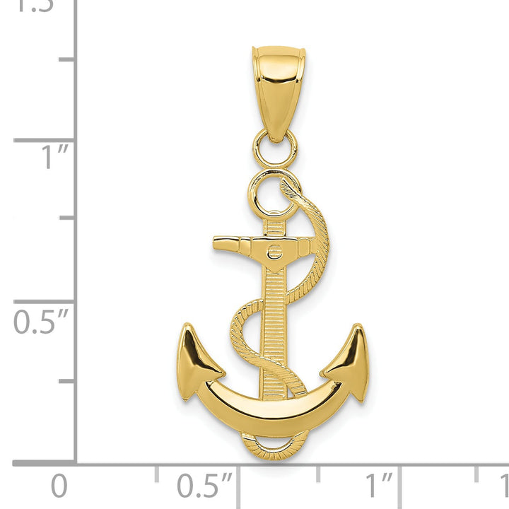 10K Yellow Gold Polished Anchor with Textured Rope Pendant