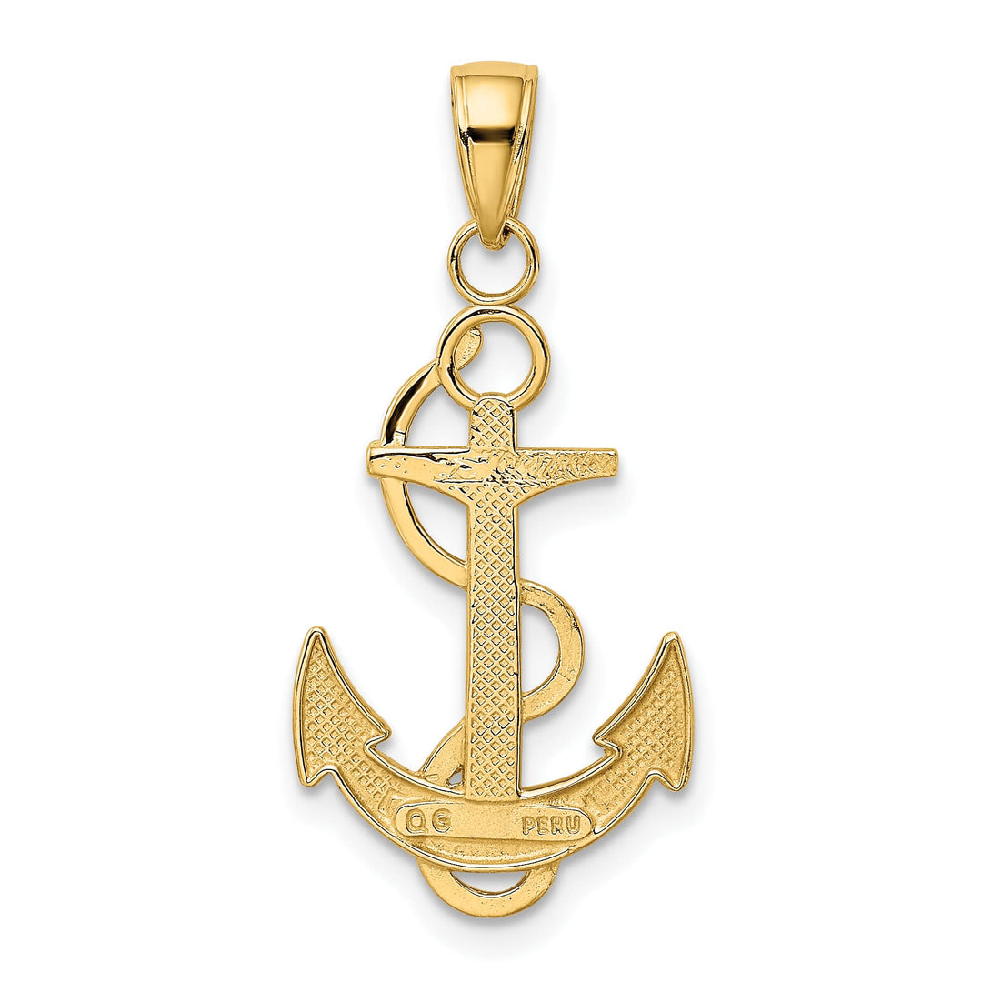 10K Yellow Gold Polished Anchor with Textured Rope Pendant