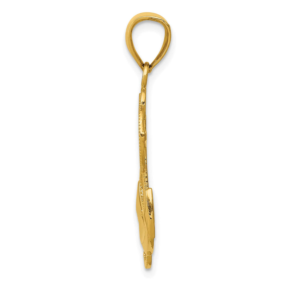 10K Yellow Gold Polished Anchor with Textured Rope Pendant