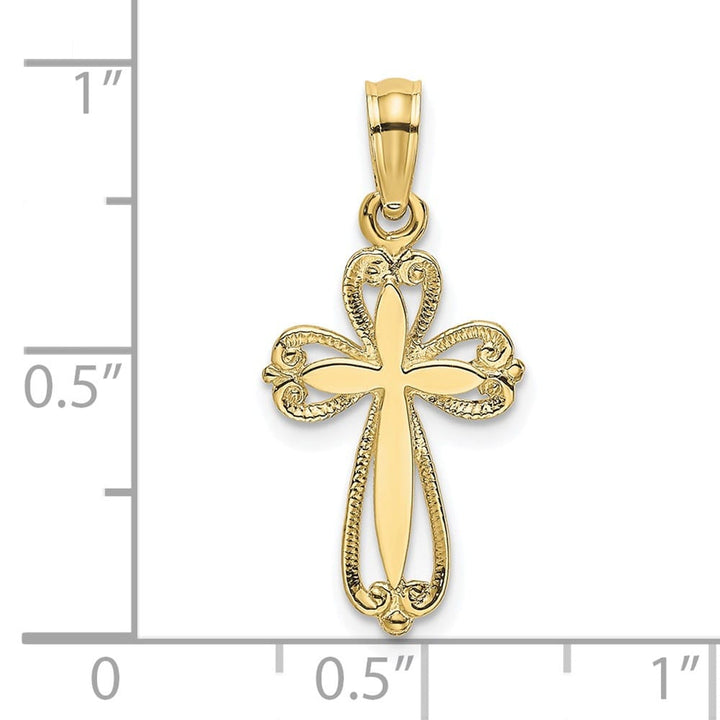 10K Yellow Gold Polished and Cut-Out Textured Medium Cross Charm