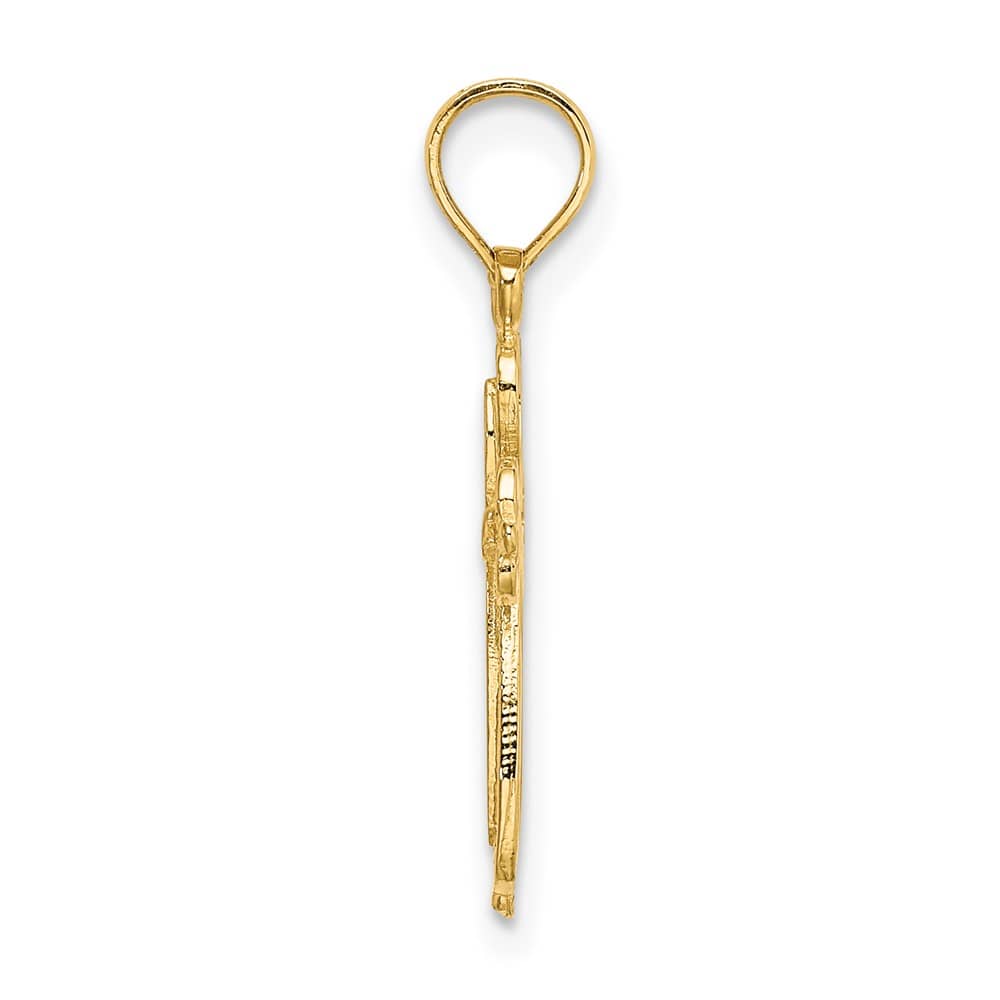 10K Yellow Gold Polished and Cut-Out Textured Medium Cross Charm
